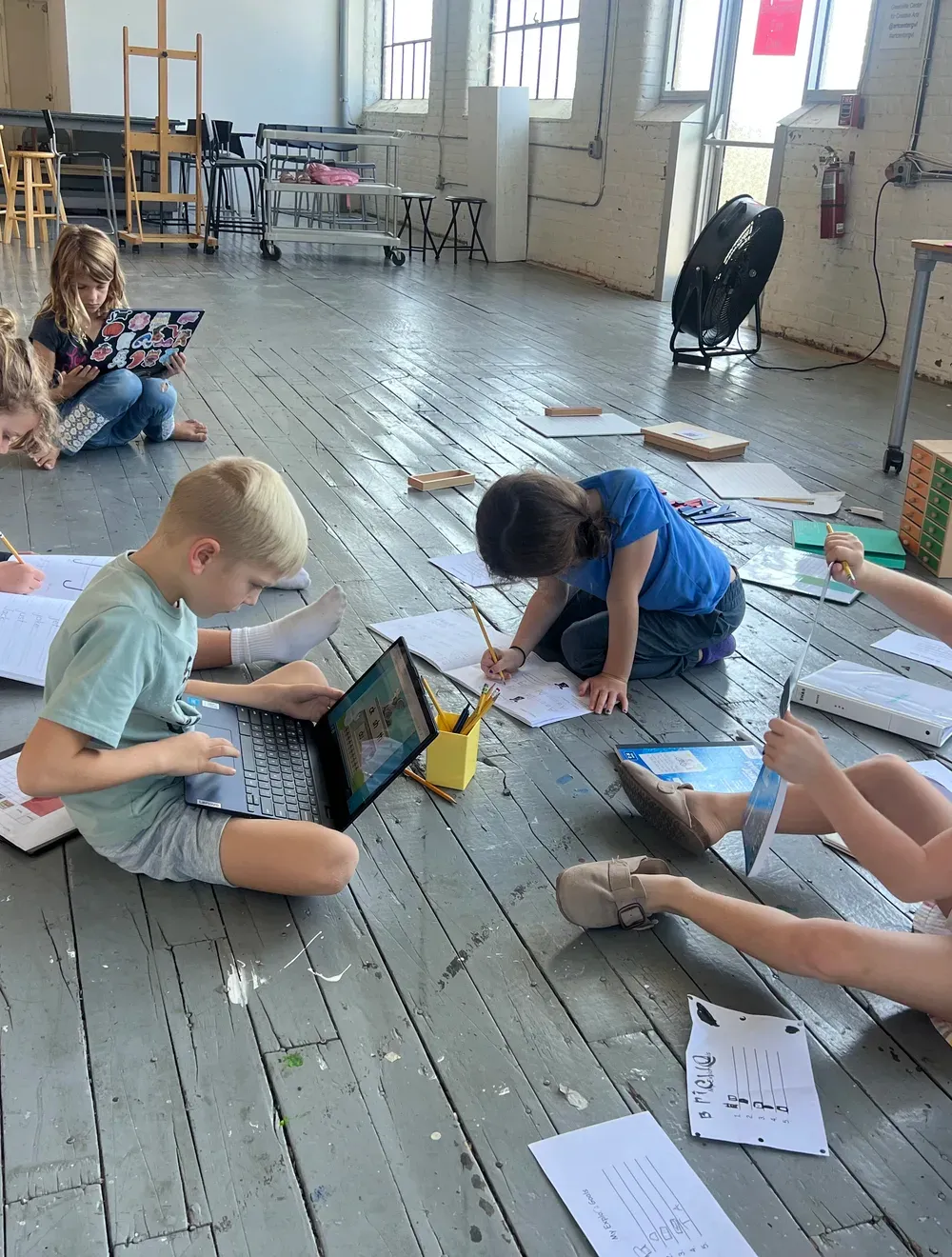 Elementary students collaborating